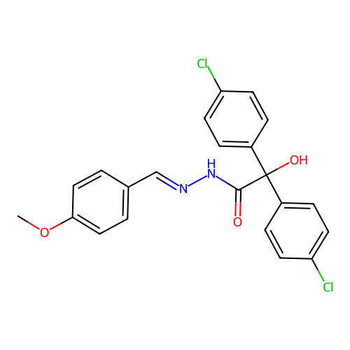 (E)-2,2-bis(4-chlorophenyl)-2-hydroxy-N'-(4-methoxybenzylidene)acetohydrazide structure