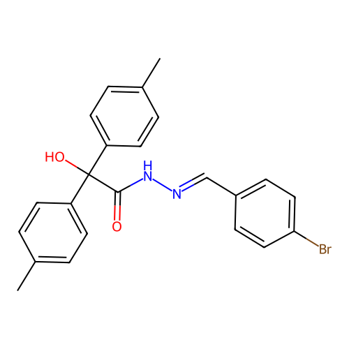 (E)-N'-(4-bromobenzylidene)-2-hydroxy-2,2-di-p-tolylacetohydrazide structure