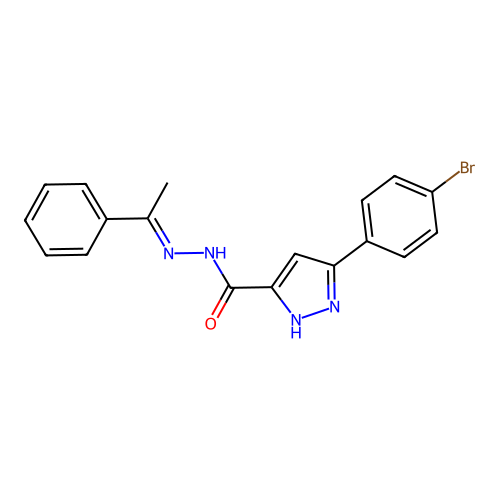 3-(4-bromophenyl)-N'-[(E)-1-phenylethylidene]-1H-pyrazole-5-carbohydrazide structure