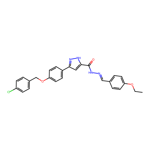 3-(4-((4-CL-Benzyl)oxy)PH)-N'-(4-ethoxybenzylidene)-1H-pyrazole-5-carbohydrazide structure