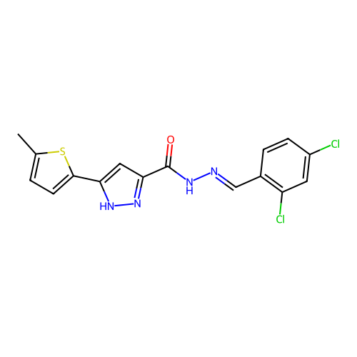N'-[(E)-(2,4-dichlorophenyl)methylidene]-3-(5-methylthiophen-2-yl)-1H-pyrazole-5-carbohydrazide structure
