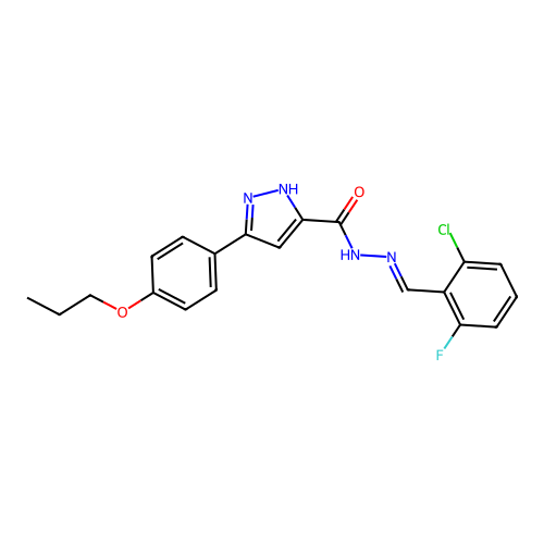 N'-[(E)-(2-chloro-6-fluorophenyl)methylidene]-3-(4-propoxyphenyl)-1H-pyrazole-5-carbohydrazide structure