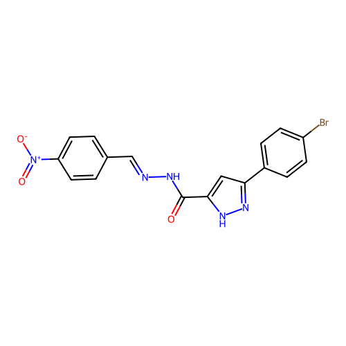 3-(4-bromophenyl)-N'-[(E)-(4-nitrophenyl)methylidene]-1H-pyrazole-5-carbohydrazide structure