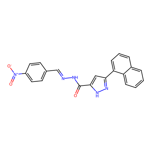(E)-3-(naphthalen-1-yl)-N'-(4-nitrobenzylidene)-1H-pyrazole-5-carbohydrazide structure