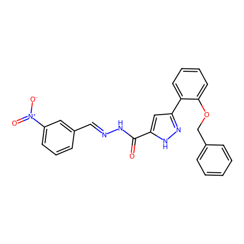 (E)-3-(2-(benzyloxy)phenyl)-N'-(3-nitrobenzylidene)-1H-pyrazole-5-carbohydrazide structure