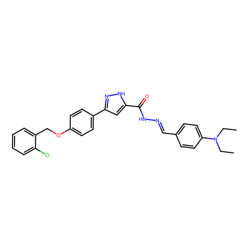 3-{4-[(2-chlorobenzyl)oxy]phenyl}-N'-{(E)-[4-(diethylamino)phenyl]methylidene}-1H-pyrazole-5-carbohydrazide structure