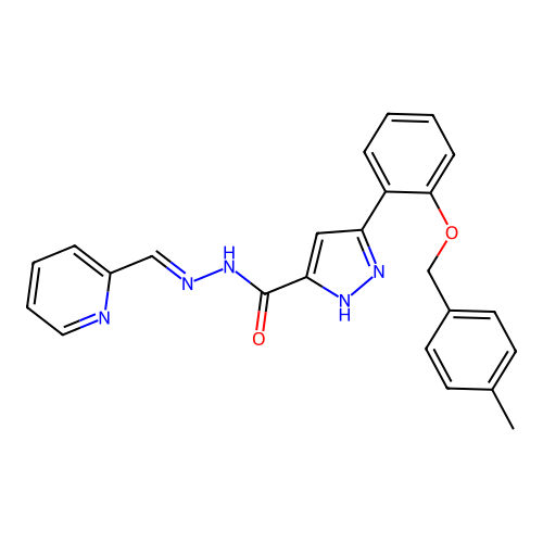 3-{2-[(4-methylbenzyl)oxy]phenyl}-N'-[(E)-pyridin-2-ylmethylidene]-1H-pyrazole-5-carbohydrazide structure