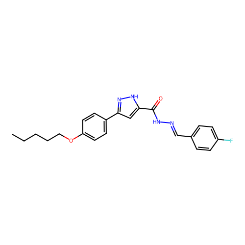 (E)-N'-(4-fluorobenzylidene)-3-(4-(pentyloxy)phenyl)-1H-pyrazole-5-carbohydrazide structure