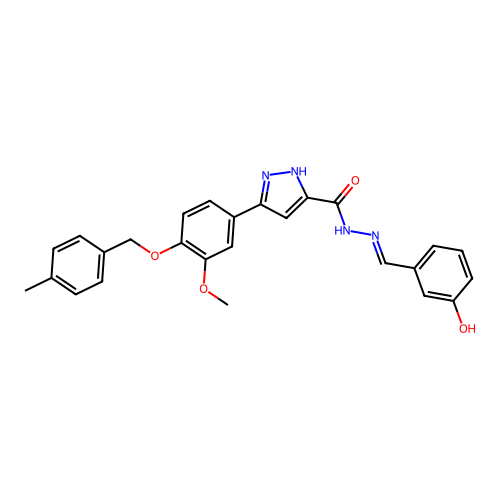 (E)-N'-(3-hydroxybenzylidene)-3-(3-methoxy-4-((4-methylbenzyl)oxy)phenyl)-1H-pyrazole-5-carbohydrazide structure