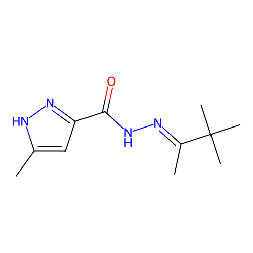 3-methyl-N'-(1,2,2-trimethylpropylidene)-1H-pyrazole-5-carbohydrazide structure
