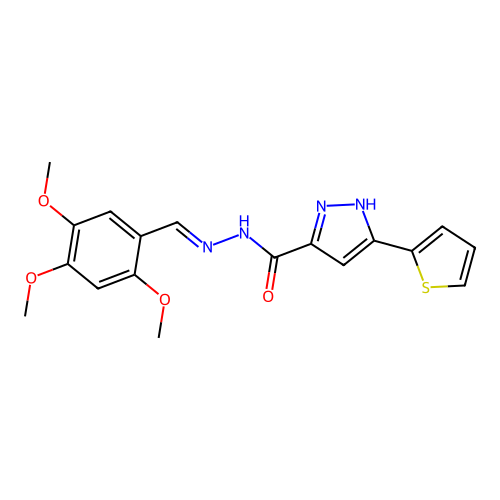3-(thiophen-2-yl)-N'-[(E)-(2,4,5-trimethoxyphenyl)methylidene]-1H-pyrazole-5-carbohydrazide structure