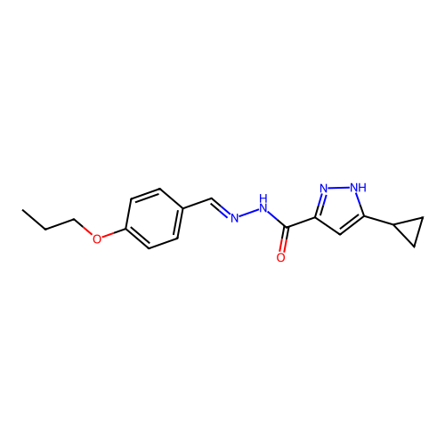 (E)-3-cyclopropyl-N'-(4-propoxybenzylidene)-1H-pyrazole-5-carbohydrazide structure
