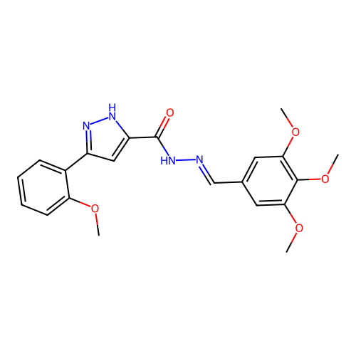 (E)-3-(2-methoxyphenyl)-N'-(3,4,5-trimethoxybenzylidene)-1H-pyrazole-5-carbohydrazide structure