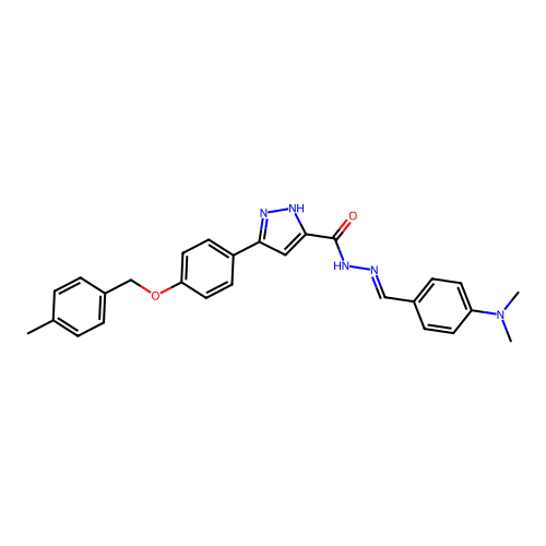 (E)-N'-(4-(dimethylamino)benzylidene)-3-(4-((4-methylbenzyl)oxy)phenyl)-1H-pyrazole-5-carbohydrazide structure