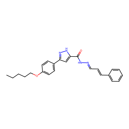 3-[4-(pentyloxy)phenyl]-N'-[(1E,2E)-3-phenylprop-2-en-1-ylidene]-1H-pyrazole-5-carbohydrazide structure