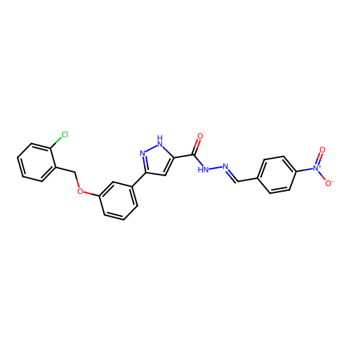 3-(3-((2-CL-Benzyl)oxy)PH)-N'-(4-nitrobenzylidene)-1H-pyrazole-5-carbohydrazide structure