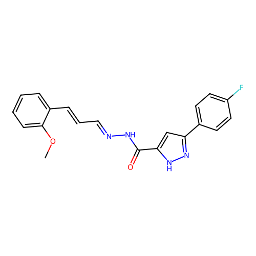 3-(4-fluorophenyl)-N'-[(1E,2E)-3-(2-methoxyphenyl)prop-2-en-1-ylidene]-1H-pyrazole-5-carbohydrazide structure