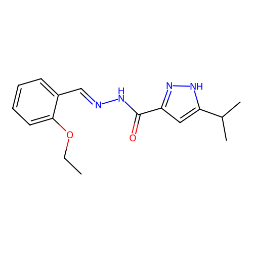 N-[(E)-(2-ethoxyphenyl)methylideneamino]-5-propan-2-yl-1H-pyrazole-3-carboxamide structure