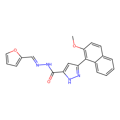 (E)-N'-(furan-2-ylmethylene)-3-(2-methoxynaphthalen-1-yl)-1H-pyrazole-5-carbohydrazide structure