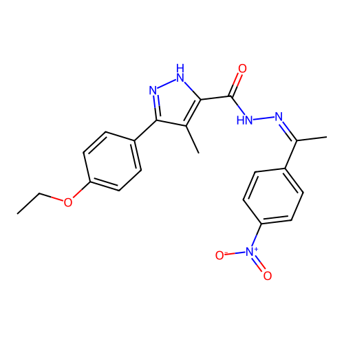 (Z)-3-(4-ethoxyphenyl)-4-methyl-N'-(1-(4-nitrophenyl)ethylidene)-1H-pyrazole-5-carbohydrazide structure