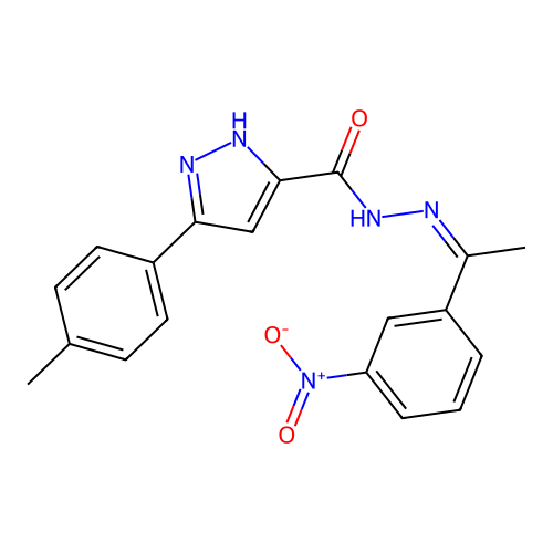 (Z)-N'-(1-(3-nitrophenyl)ethylidene)-3-(p-tolyl)-1H-pyrazole-5-carbohydrazide structure