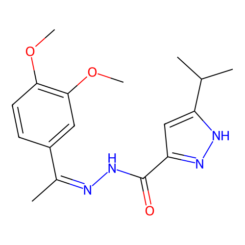 (Z)-N'-(1-(3,4-dimethoxyphenyl)ethylidene)-3-isopropyl-1H-pyrazole-5-carbohydrazide structure