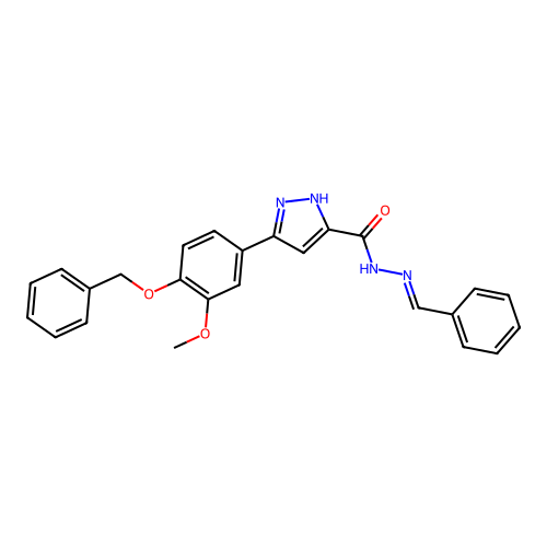 3-[4-(benzyloxy)-3-methoxyphenyl]-N'-[(E)-phenylmethylidene]-1H-pyrazole-5-carbohydrazide structure
