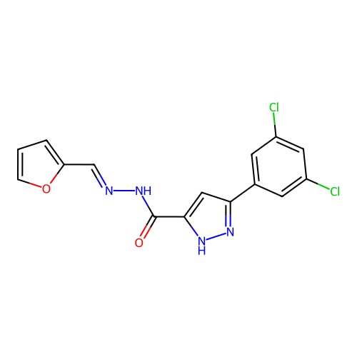 (E)-3-(3,5-dichlorophenyl)-N'-(furan-2-ylmethylene)-1H-pyrazole-5-carbohydrazide structure