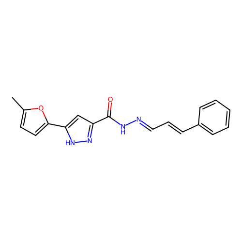 3-(5-methylfuran-2-yl)-N'-[(1E,2E)-3-phenylprop-2-en-1-ylidene]-1H-pyrazole-5-carbohydrazide structure