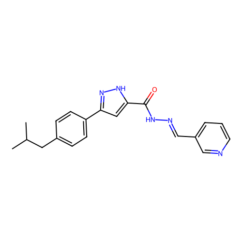 (E)-3-(4-isobutylphenyl)-N'-(pyridin-3-ylmethylene)-1H-pyrazole-5-carbohydrazide structure
