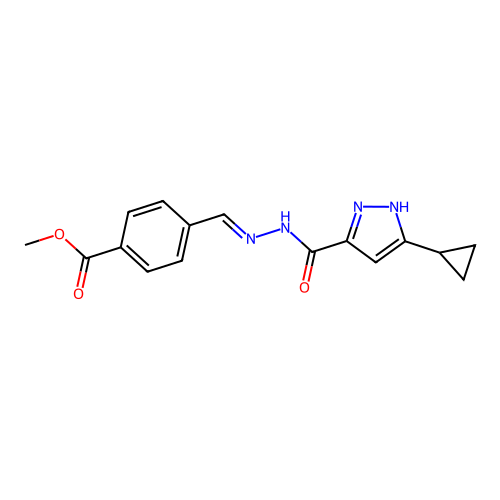 methyl 4-[(E)-{2-[(3-cyclopropyl-1H-pyrazol-5-yl)carbonyl]hydrazinylidene}methyl]benzoate structure
