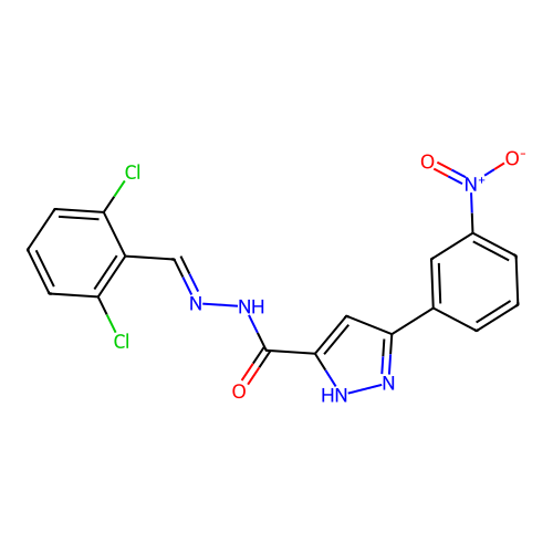 N'-(2,6-dichlorobenzylidene)-3-(3-nitrophenyl)-1H-pyrazole-5-carbohydrazide structure