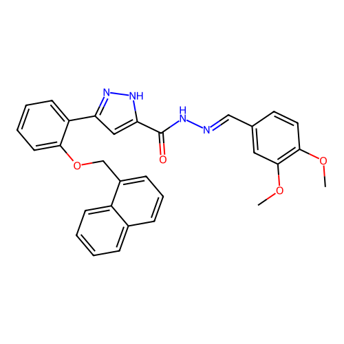 (E)-N'-(3,4-dimethoxybenzylidene)-3-(2-(naphthalen-1-ylmethoxy)phenyl)-1H-pyrazole-5-carbohydrazide structure