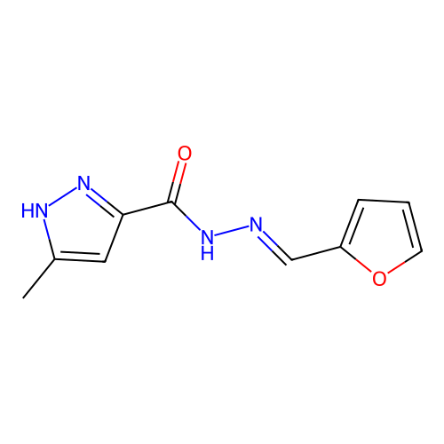 (E)-N'-(furan-2-ylmethylene)-3-methyl-1H-pyrazole-5-carbohydrazide structure