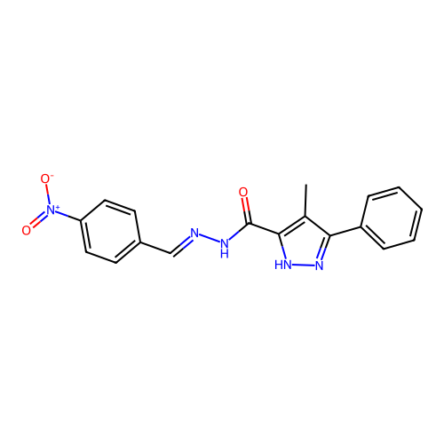 (E)-4-methyl-N'-(4-nitrobenzylidene)-3-phenyl-1H-pyrazole-5-carbohydrazide structure