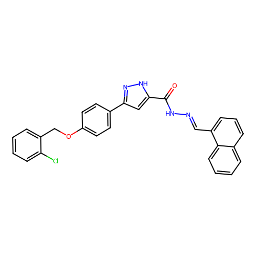 3-(4-((2-CL-Benzyl)oxy)PH)-N'-(1-naphthylmethylene)-1H-pyrazole-5-carbohydrazide structure