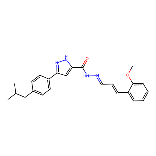 (E)-3-(4-isobutylphenyl)-N'-((E)-3-(2-methoxyphenyl)allylidene)-1H-pyrazole-5-carbohydrazide structure