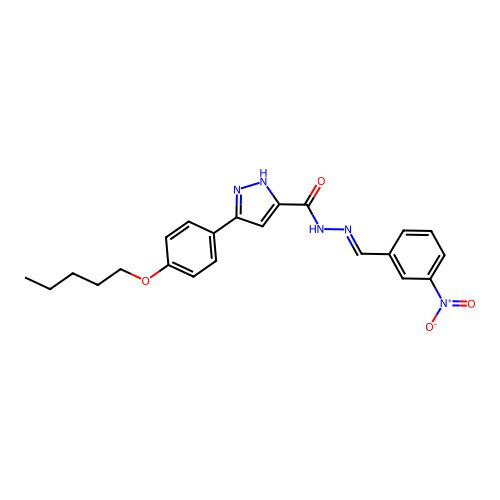 (E)-N'-(3-nitrobenzylidene)-3-(4-(pentyloxy)phenyl)-1H-pyrazole-5-carbohydrazide structure