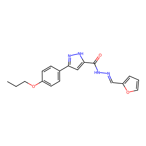 N'-[(E)-furan-2-ylmethylidene]-3-(4-propoxyphenyl)-1H-pyrazole-5-carbohydrazide structure