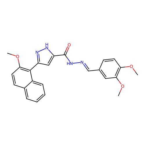 (E)-N'-(3,4-dimethoxybenzylidene)-3-(2-methoxynaphthalen-1-yl)-1H-pyrazole-5-carbohydrazide structure