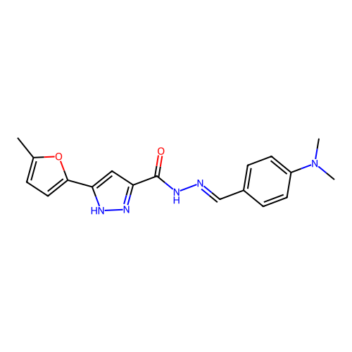 (E)-N'-(4-(dimethylamino)benzylidene)-3-(5-methylfuran-2-yl)-1H-pyrazole-5-carbohydrazide structure