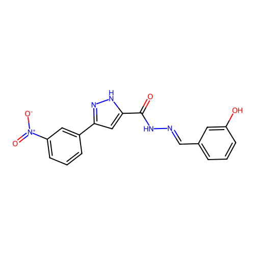 N'-[(E)-(3-hydroxyphenyl)methylidene]-3-(3-nitrophenyl)-1H-pyrazole-5-carbohydrazide structure
