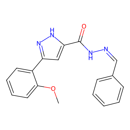 3-(2-methoxyphenyl)-N'-[(E)-phenylmethylidene]-1H-pyrazole-5-carbohydrazide structure
