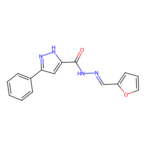 N-[(E)-furan-2-ylmethylideneamino]-3-phenyl-1H-pyrazole-5-carboxamide structure