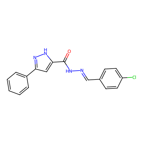 (E)-N'-(4-chlorobenzylidene)-3-phenyl-1H-pyrazole-5-carbohydrazide structure
