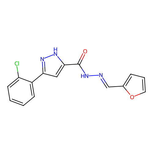 3-(2-chlorophenyl)-N'-[(E)-furan-2-ylmethylidene]-1H-pyrazole-5-carbohydrazide structure