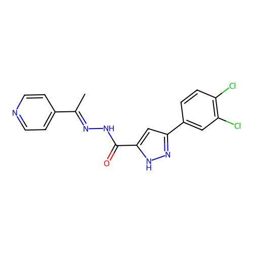 3-(3,4-dichlorophenyl)-N'-[(1E)-1-(pyridin-4-yl)ethylidene]-1H-pyrazole-5-carbohydrazide structure
