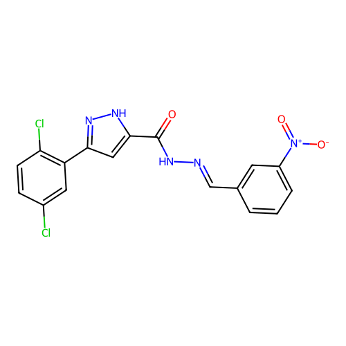 (E)-3-(2,5-dichlorophenyl)-N'-(3-nitrobenzylidene)-1H-pyrazole-5-carbohydrazide structure