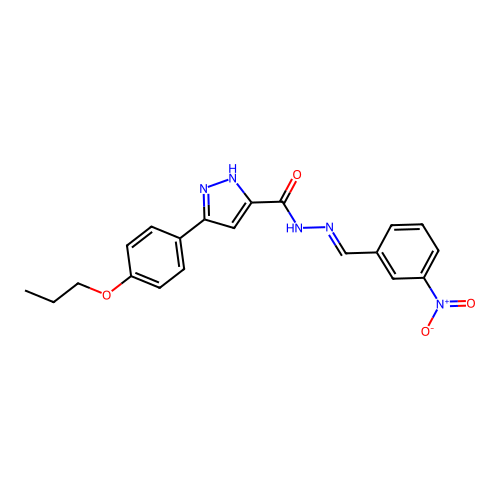 N'-(3-nitrobenzylidene)-3-(4-propoxyphenyl)-1H-pyrazole-5-carbohydrazide structure