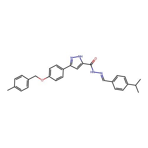 (E)-N'-(4-isopropylbenzylidene)-3-(4-((4-methylbenzyl)oxy)phenyl)-1H-pyrazole-5-carbohydrazide structure